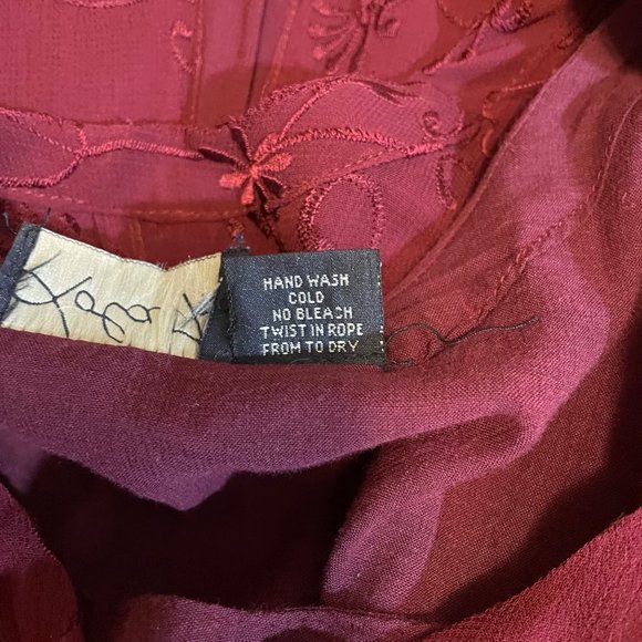 Lola P. Burgundy Red 100% Indian Rayon Embroidered Short Sleeve Maxi Dress M - Picture 7 of 8